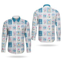 Hawaii Coastal Summer Postcard Couples Matching Off Shoulder Short Dress and Long Sleeve Button Shirt