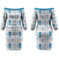 Hawaii Coastal Summer Postcard Couples Matching Off The Shoulder Long Sleeve Dress and Hawaiian Shirt
