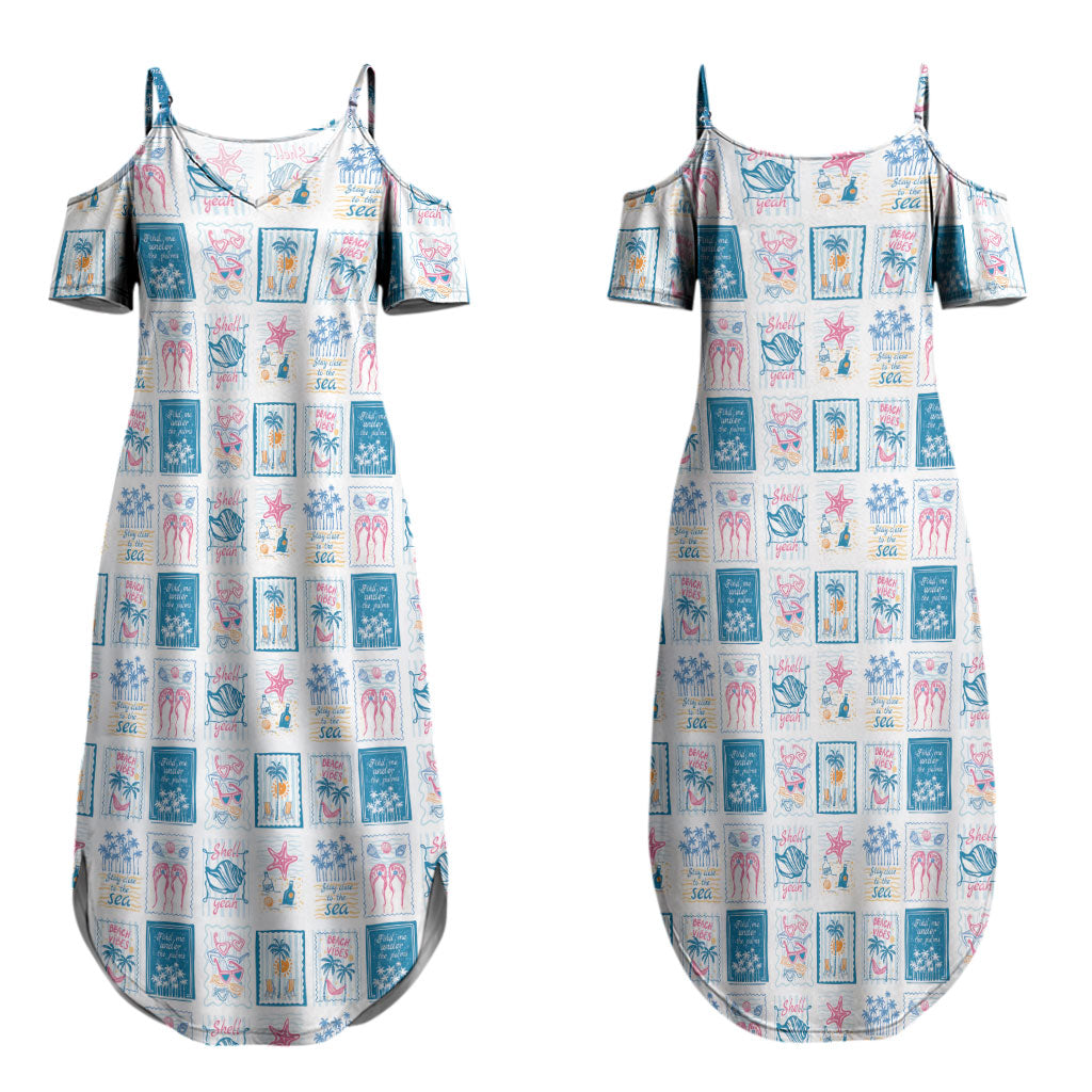 Hawaii Coastal Summer Postcard Couples Matching Summer Maxi Dress and Hawaiian Shirt
