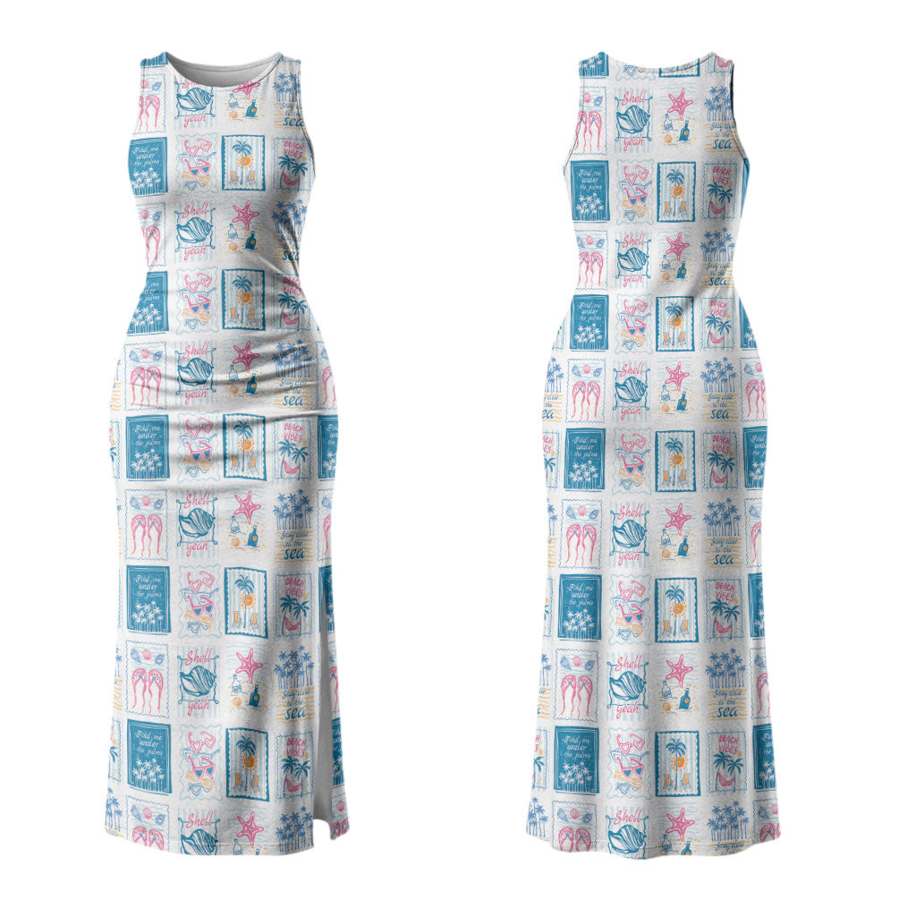 Hawaii Coastal Summer Postcard Couples Matching Tank Maxi Dress and Long Sleeve Button Shirt