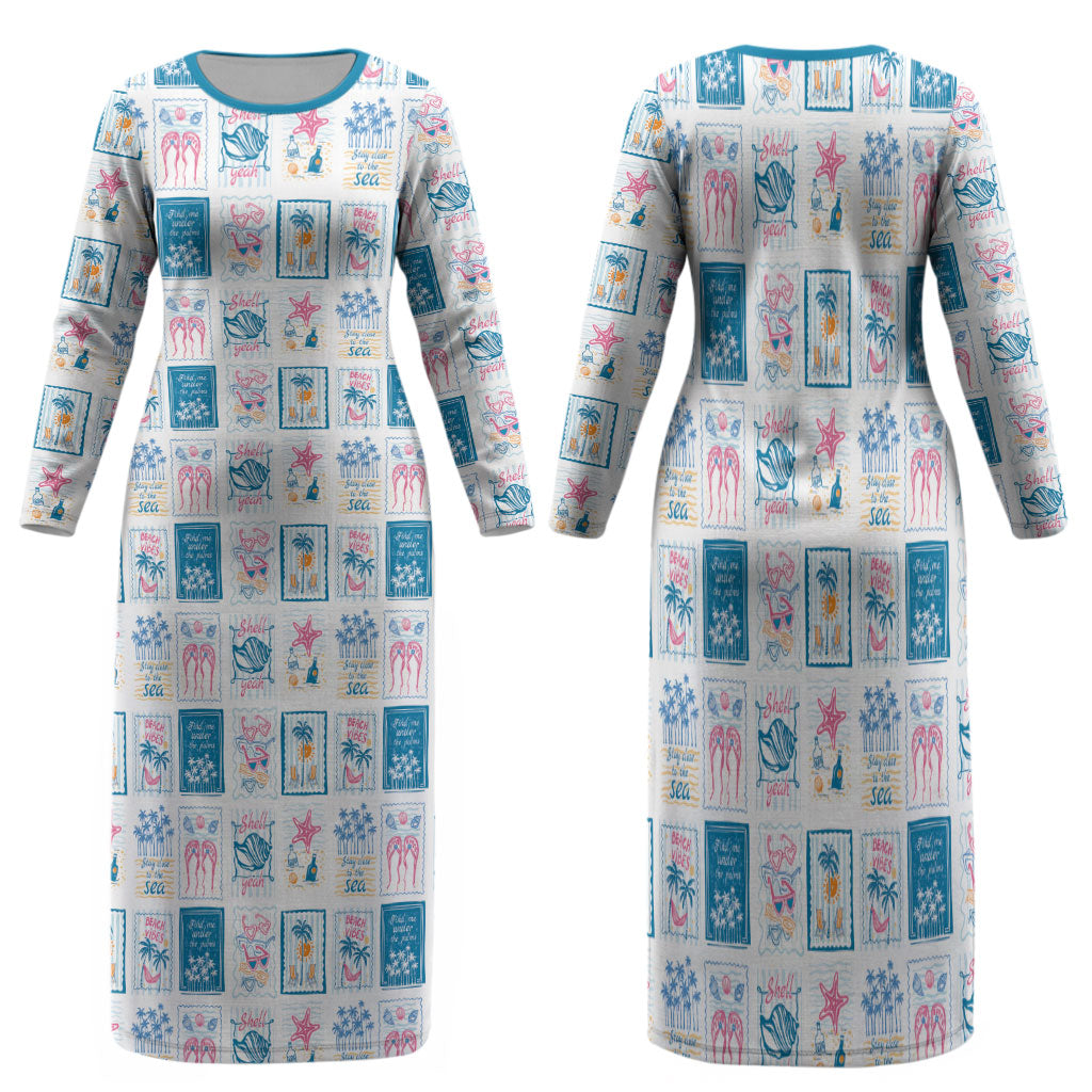 Hawaii Coastal Summer Postcard Family Matching Long Sleeve Bodycon Dress and Hawaiian Shirt
