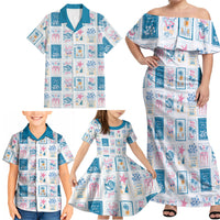 Hawaii Coastal Summer Postcard Family Matching Off Shoulder Maxi Dress and Hawaiian Shirt