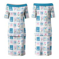 Hawaii Coastal Summer Postcard Family Matching Puletasi and Hawaiian Shirt