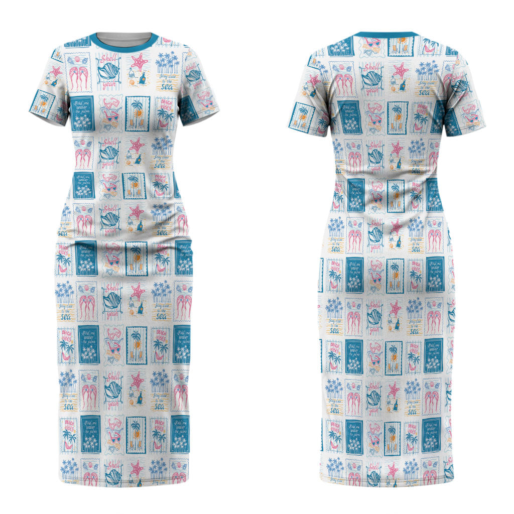 Hawaii Coastal Summer Postcard Family Matching Short Sleeve Bodycon Dress and Hawaiian Shirt