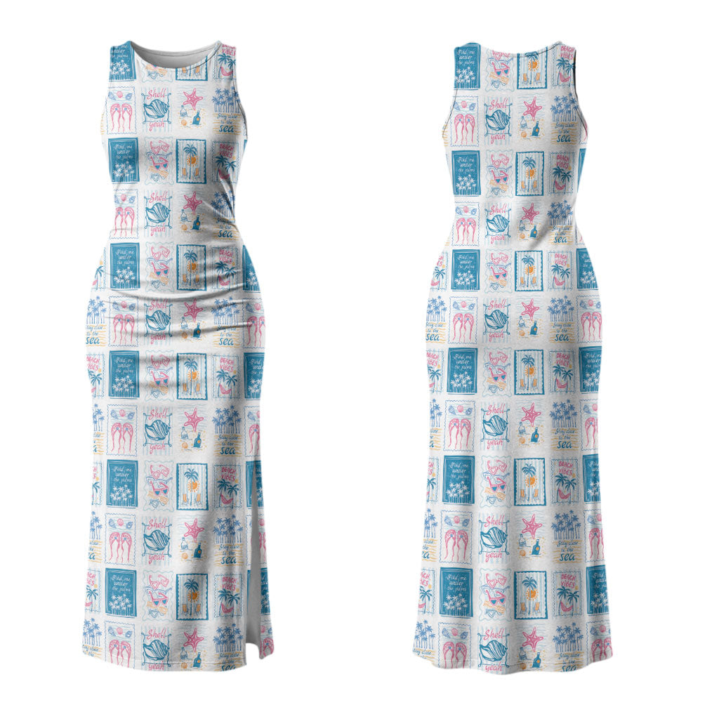 Hawaii Coastal Summer Postcard Family Matching Tank Maxi Dress and Hawaiian Shirt