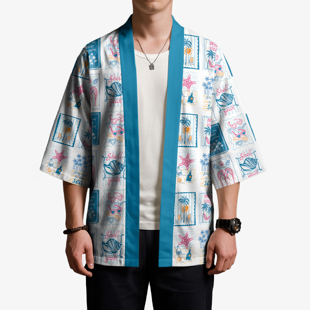 Hawaii Coastal Summer Postcard Kimono