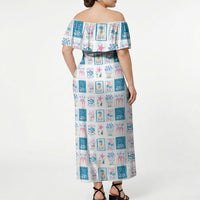 Hawaii Coastal Summer Postcard Off Shoulder Maxi Dress