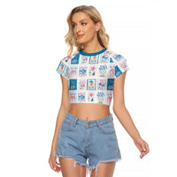 Hawaii Coastal Summer Postcard Raglan Cropped T Shirt
