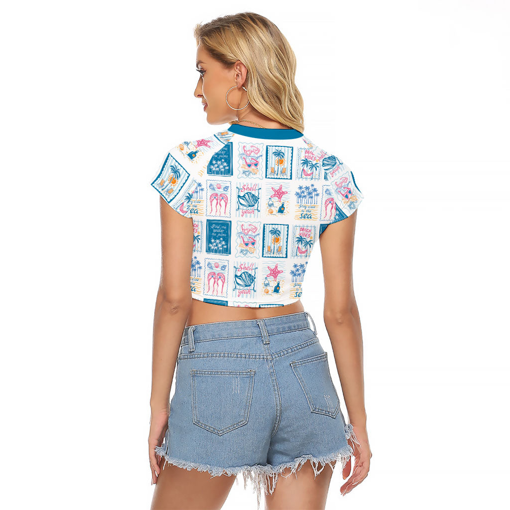 Hawaii Coastal Summer Postcard Raglan Cropped T Shirt