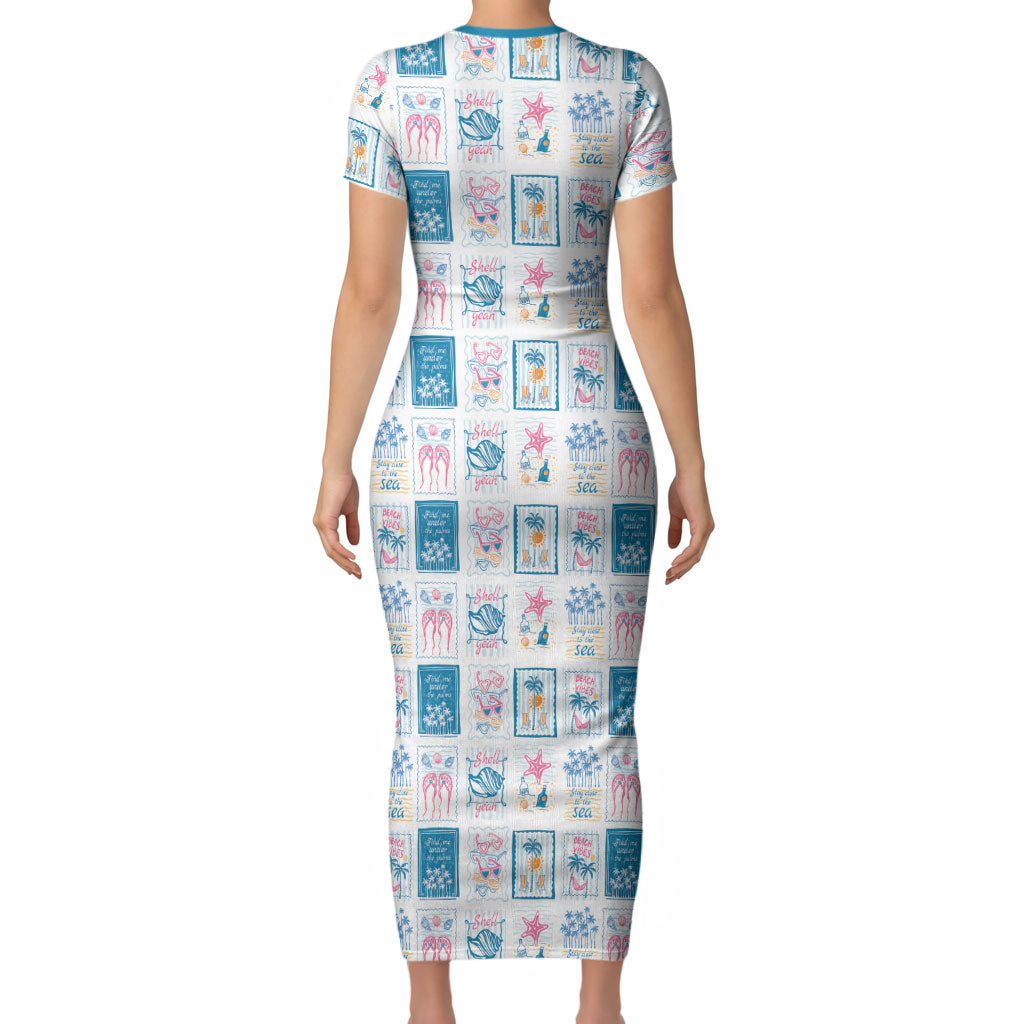 Hawaii Coastal Summer Postcard Short Sleeve Bodycon Dress