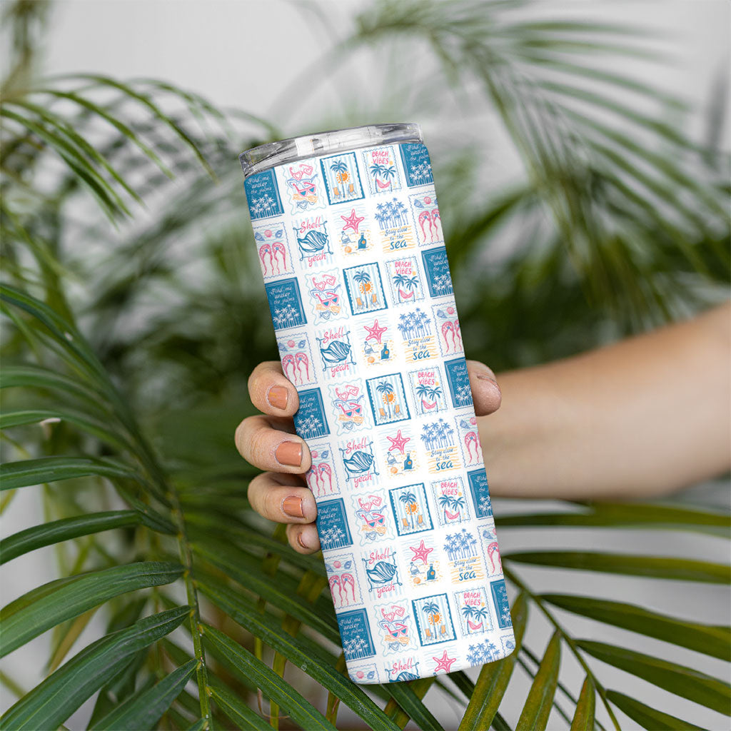 Hawaii Coastal Summer Postcard Skinny Tumbler