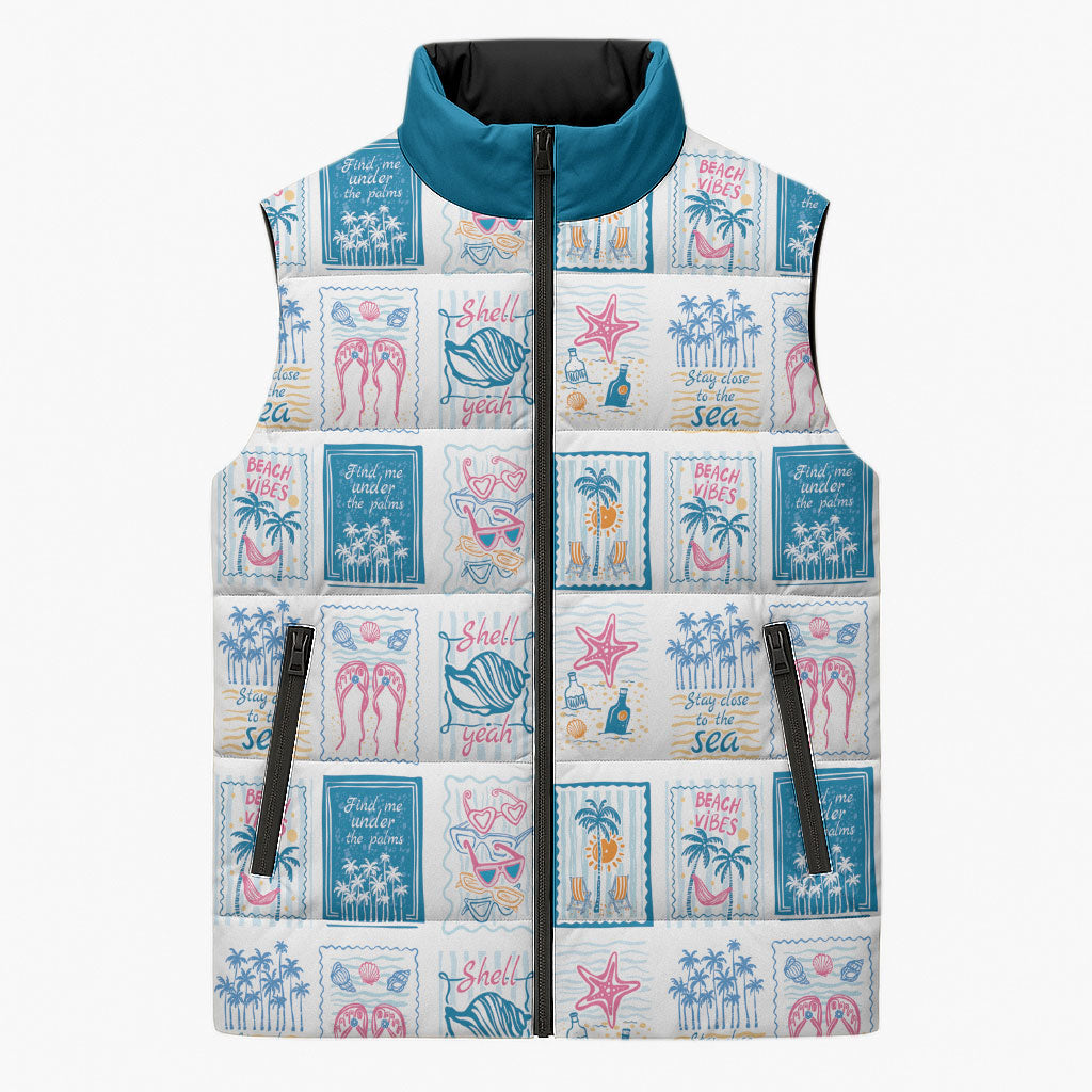 Hawaii Coastal Summer Postcard Sleeveless Puffer Jacket