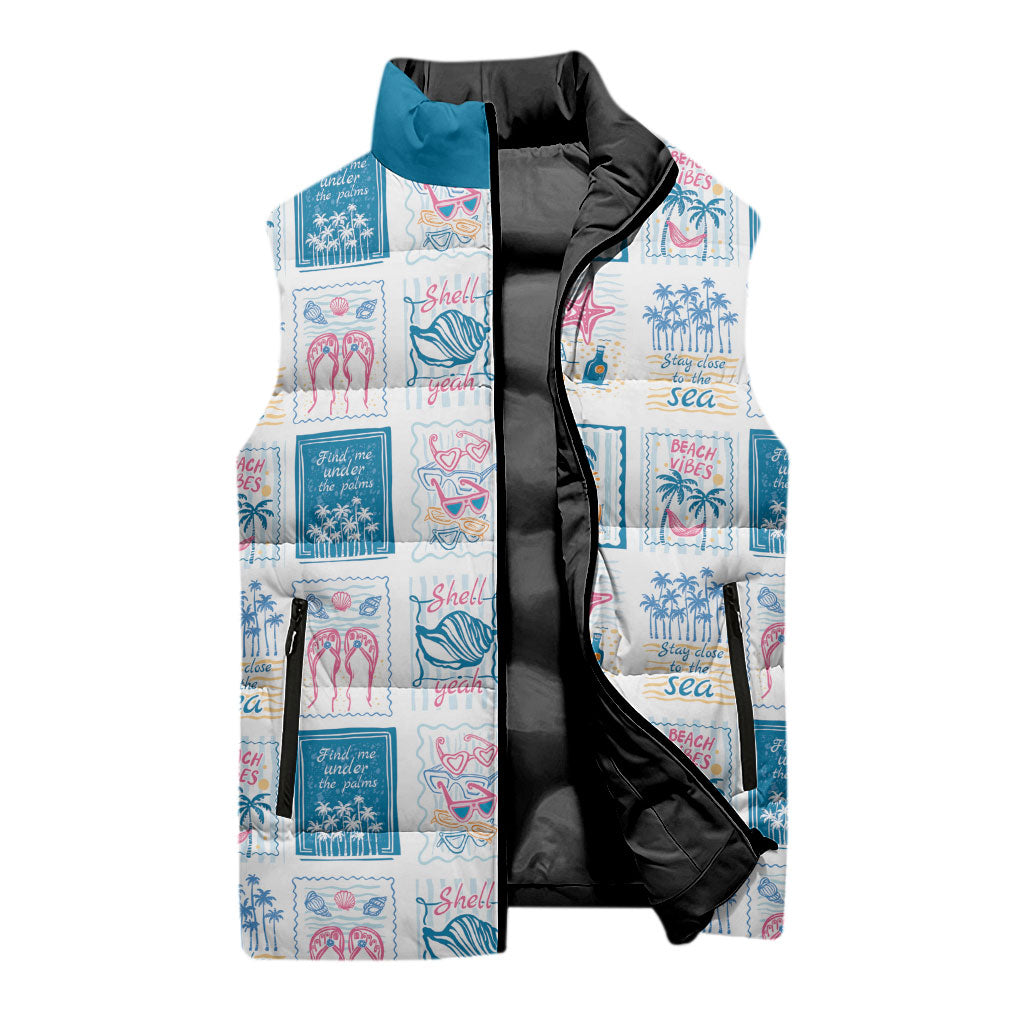 Hawaii Coastal Summer Postcard Sleeveless Puffer Jacket