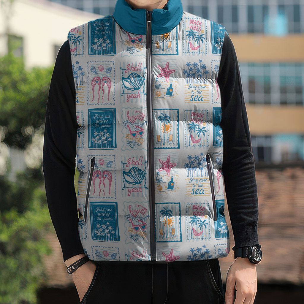Hawaii Coastal Summer Postcard Sleeveless Puffer Jacket