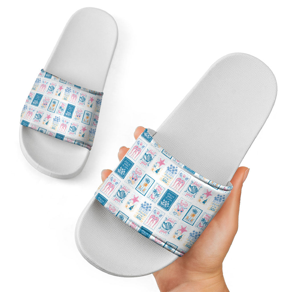 Hawaii Coastal Summer Postcard Slide Sandals