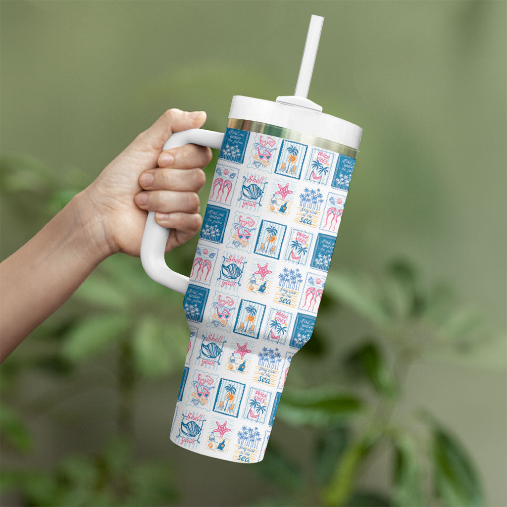 Hawaii Coastal Summer Postcard Tumbler With Handle