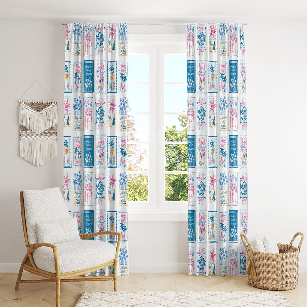 Hawaii Coastal Summer Postcard Window Curtain