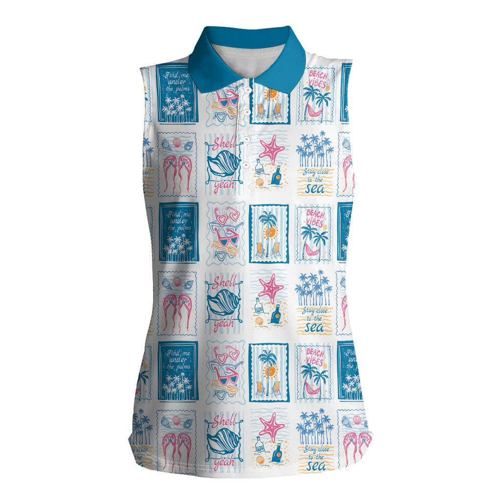 Hawaii Coastal Summer Postcard Women Sleeveless Polo Shirt