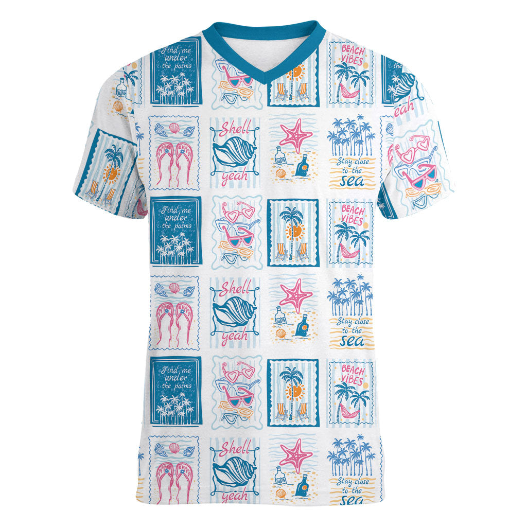 Hawaii Coastal Summer Postcard Women V-Neck T-Shirt