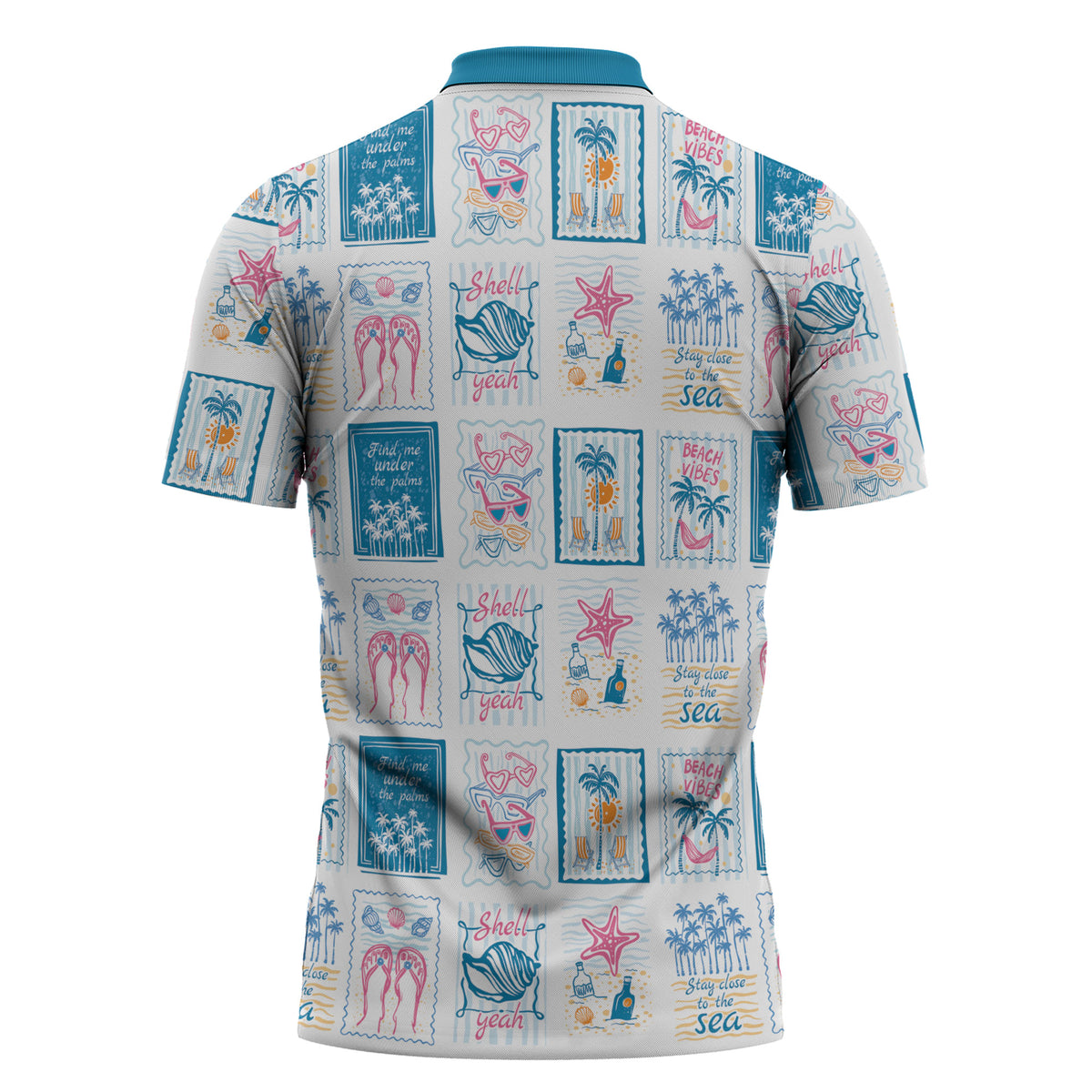 Hawaii Coastal Summer Postcard Zipper Polo Shirt