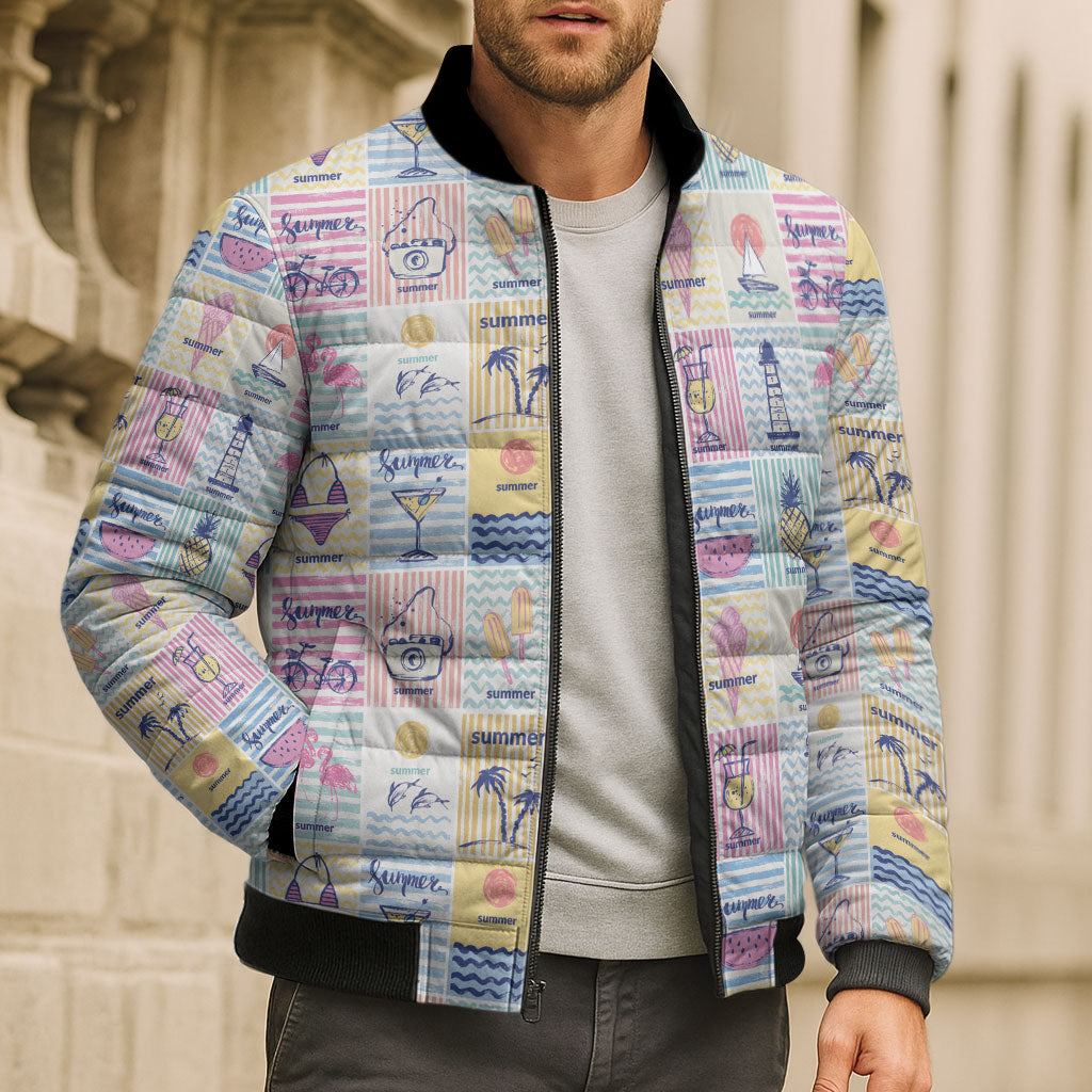 Aloha Summer Posters Grunge Textures Bomber Puffer Jacket