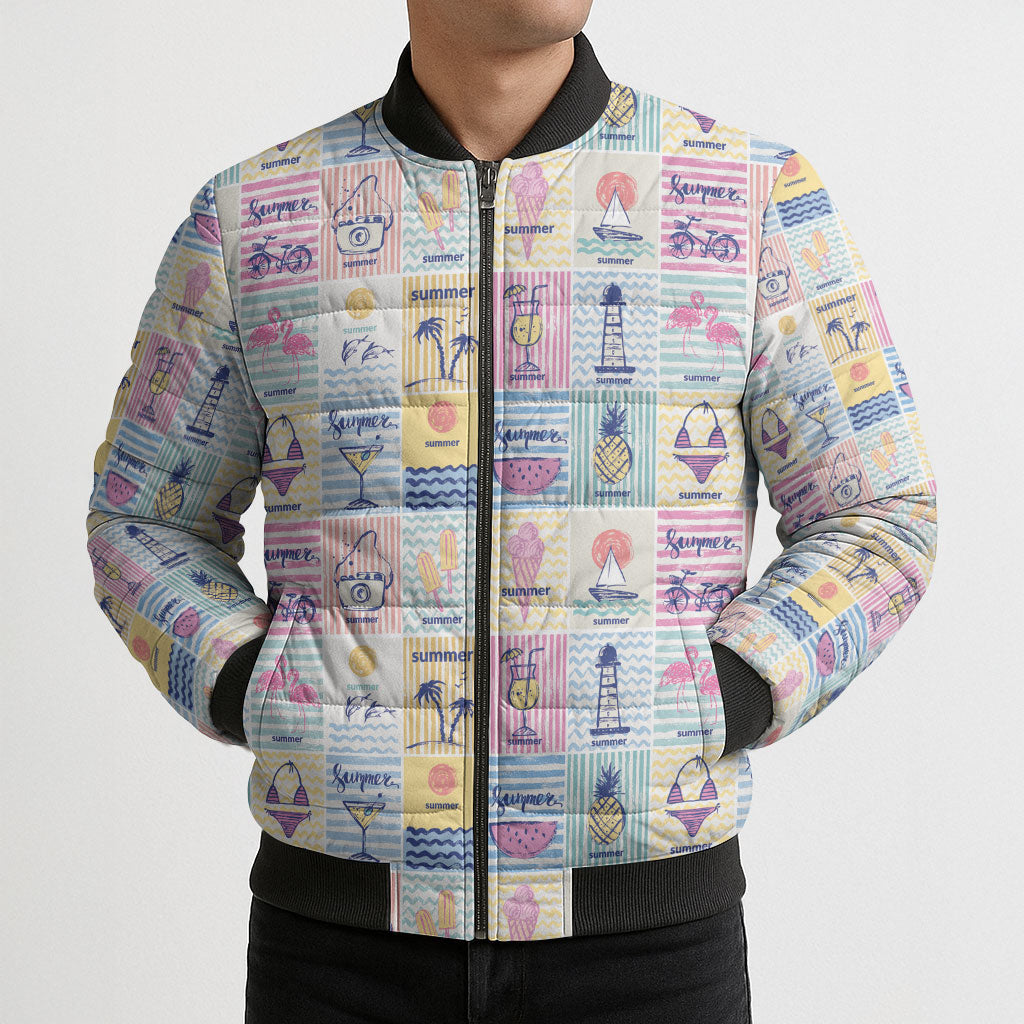 Aloha Summer Posters Grunge Textures Bomber Puffer Jacket
