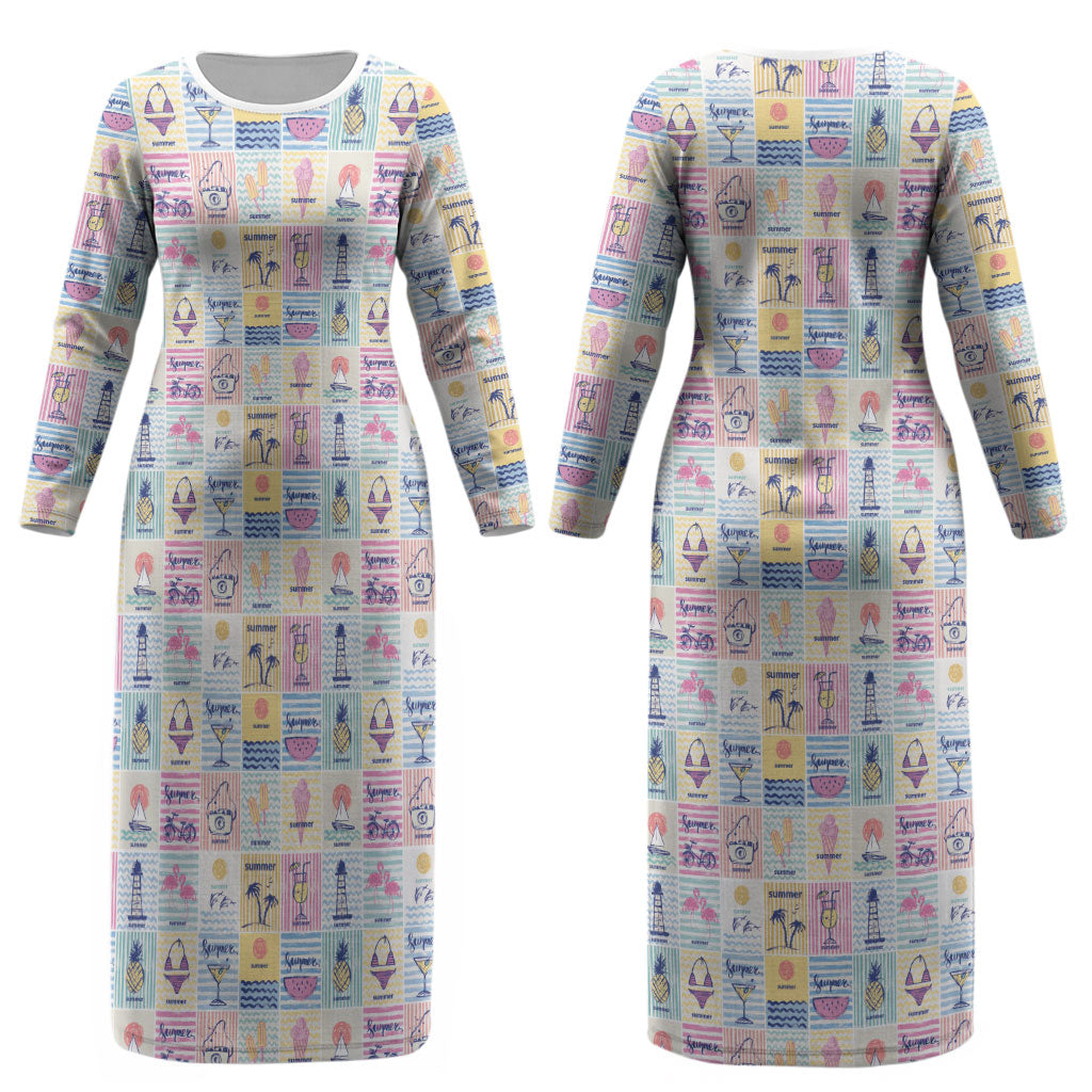 Aloha Summer Posters Grunge Textures Couples Matching Long Sleeve Bodycon Dress and Long Sleeve Button Shirt