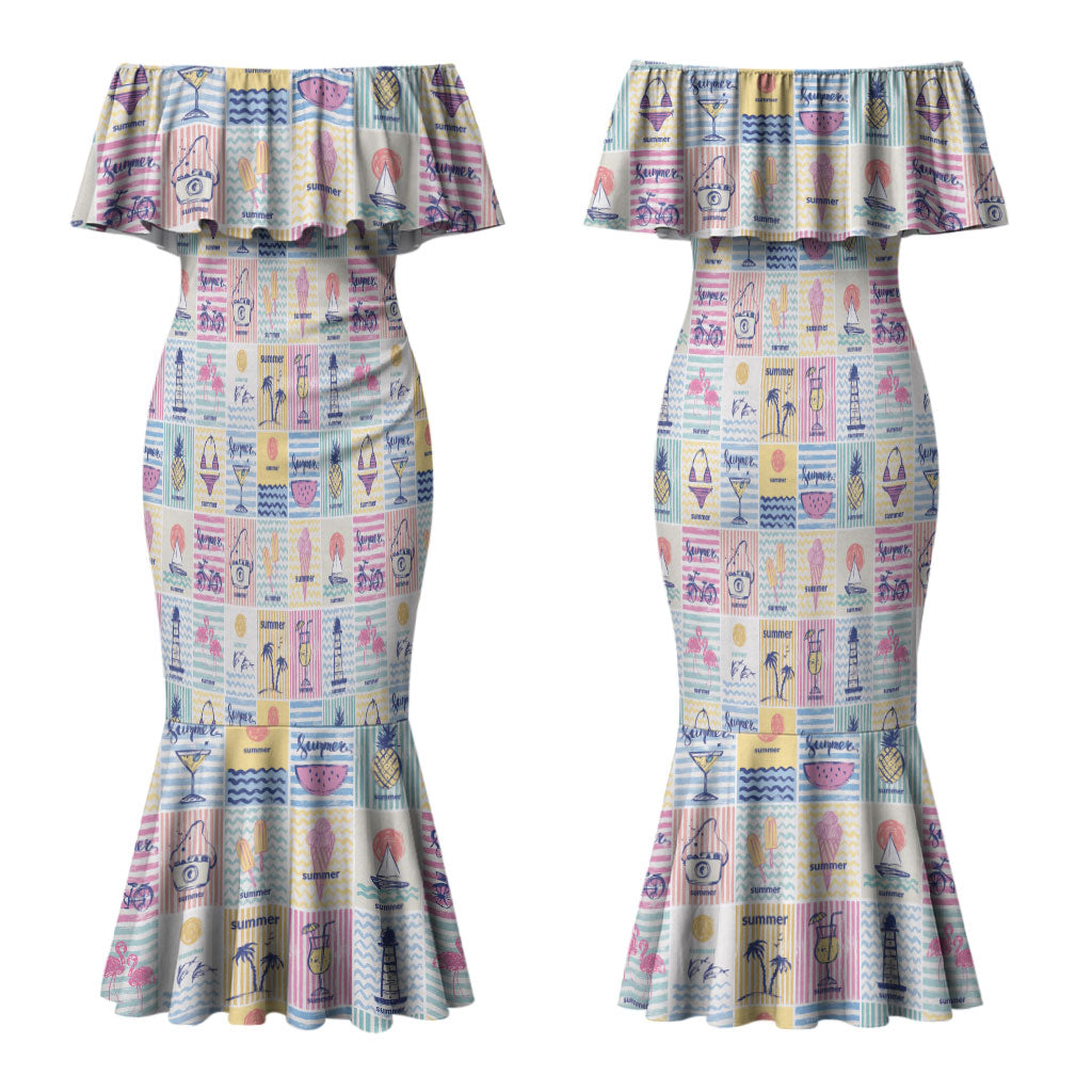 Aloha Summer Posters Grunge Textures Couples Matching Mermaid Dress and Hawaiian Shirt