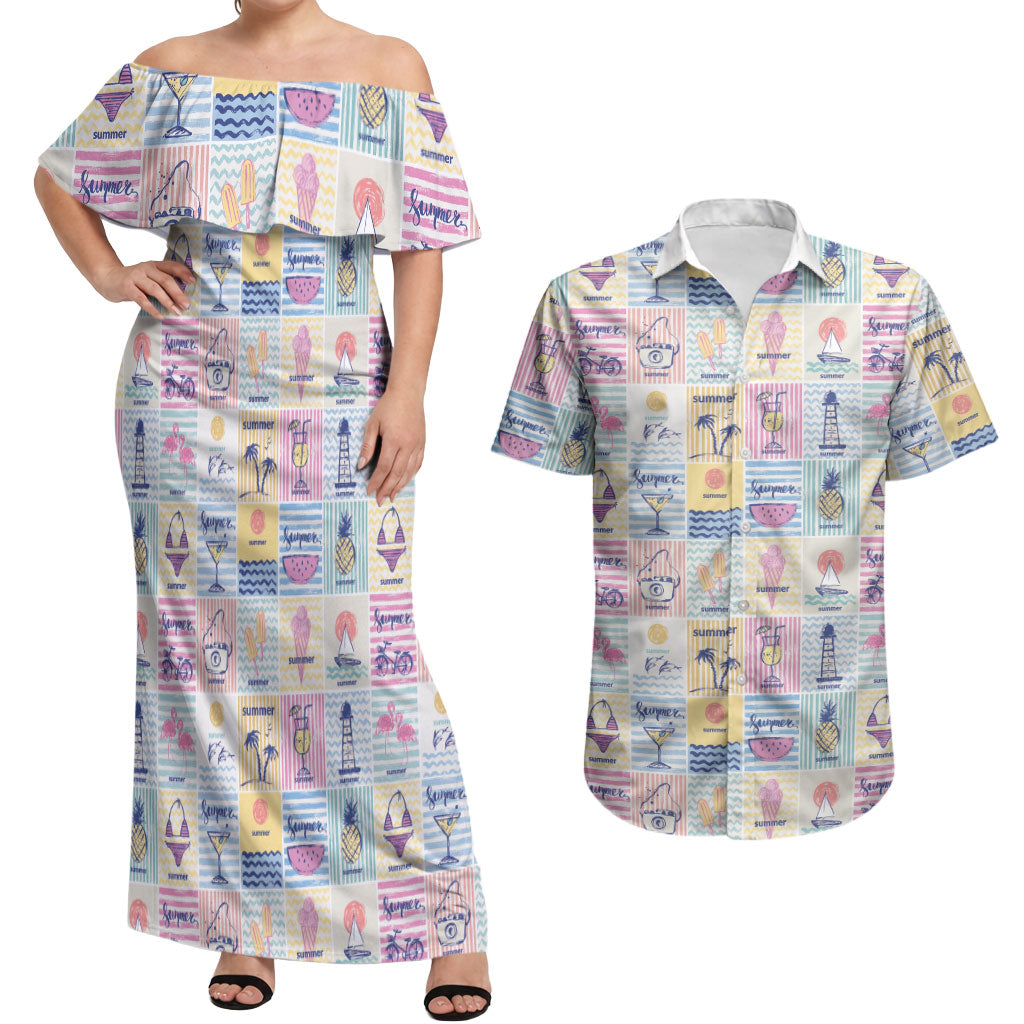 Aloha Summer Posters Grunge Textures Couples Matching Off Shoulder Maxi Dress and Hawaiian Shirt LT01 Multicolor - Polynesian Pride