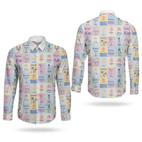Aloha Summer Posters Grunge Textures Couples Matching Off Shoulder Maxi Dress and Long Sleeve Button Shirt
