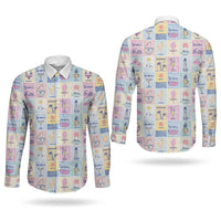 Aloha Summer Posters Grunge Textures Couples Matching Off Shoulder Short Dress and Long Sleeve Button Shirt