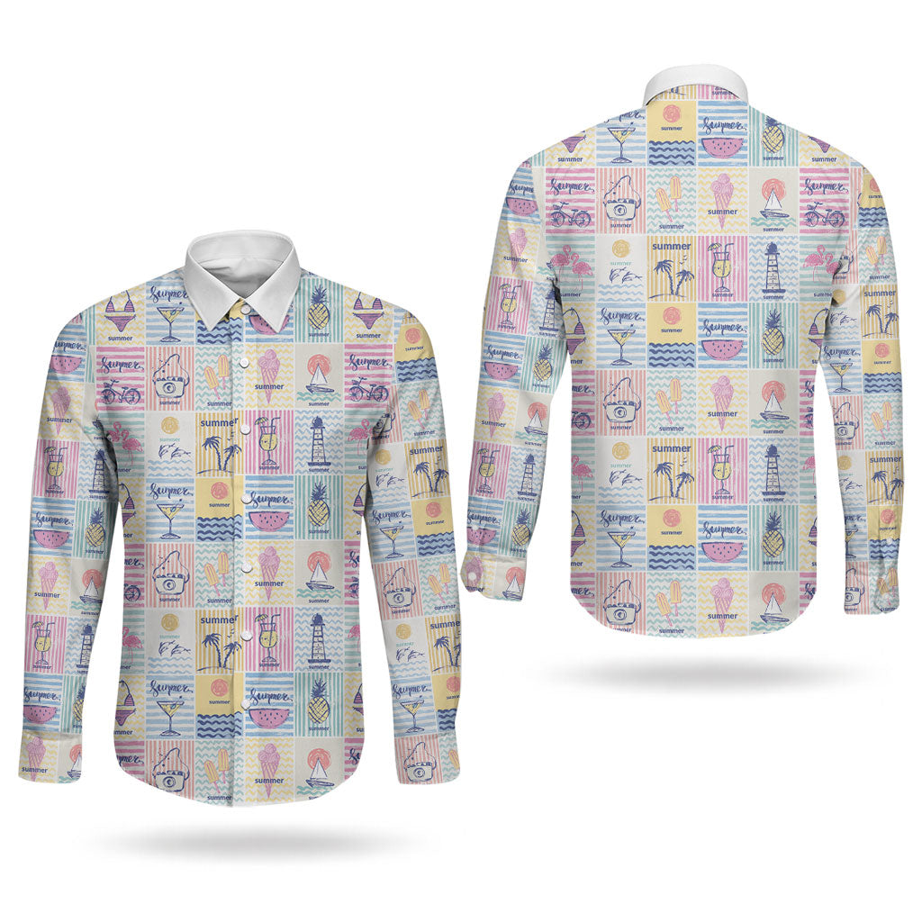 Aloha Summer Posters Grunge Textures Couples Matching Off The Shoulder Long Sleeve Dress and Long Sleeve Button Shirt