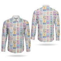 Aloha Summer Posters Grunge Textures Couples Matching Off The Shoulder Long Sleeve Dress and Long Sleeve Button Shirt