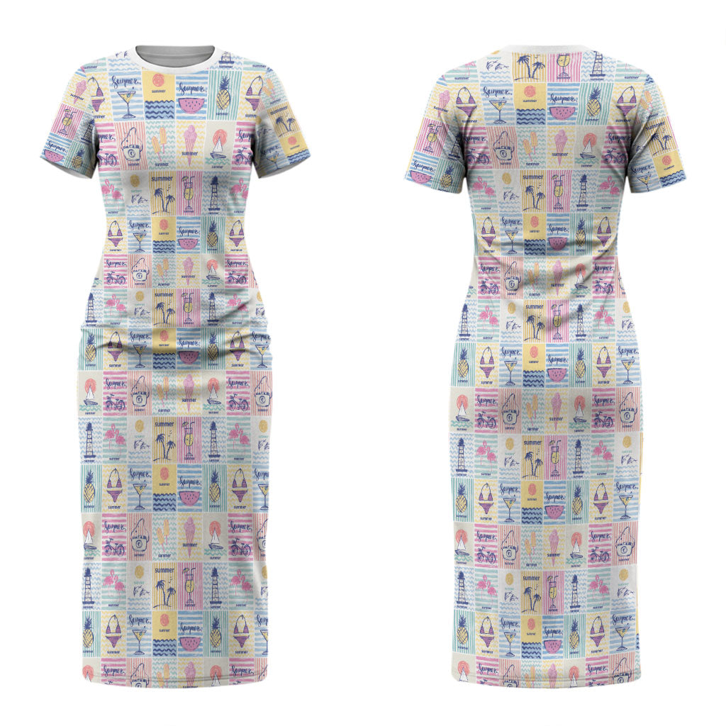 Aloha Summer Posters Grunge Textures Couples Matching Short Sleeve Bodycon Dress and Hawaiian Shirt