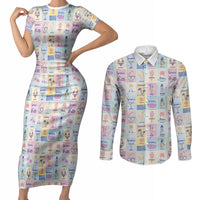 Aloha Summer Posters Grunge Textures Couples Matching Short Sleeve Bodycon Dress and Long Sleeve Button Shirt
