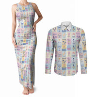 Aloha Summer Posters Grunge Textures Couples Matching Tank Maxi Dress and Long Sleeve Button Shirt