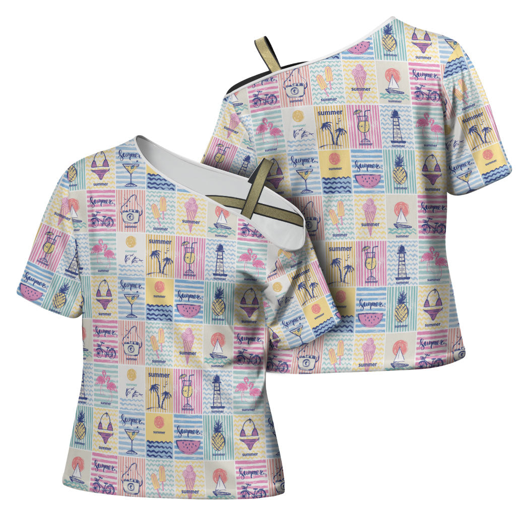 Aloha Summer Posters Grunge Textures Cross Shoulder Shirt