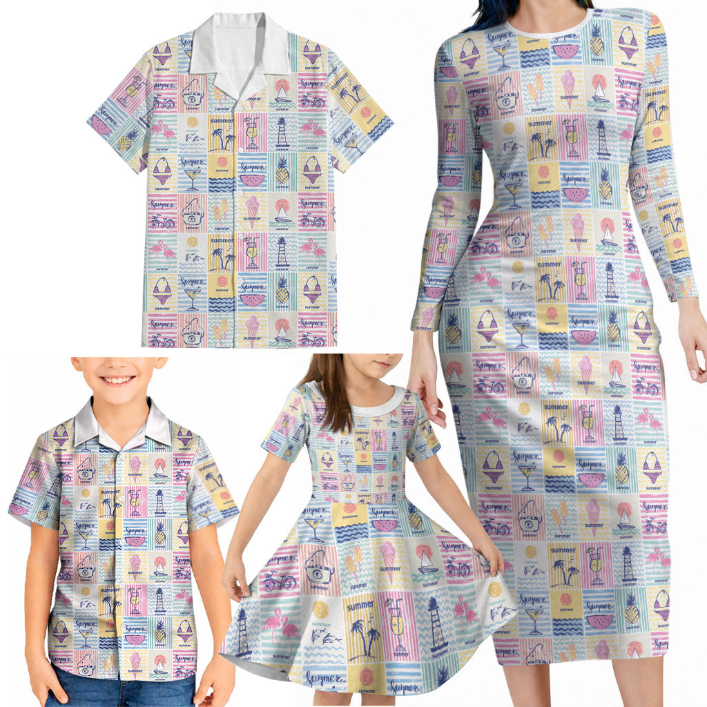 Aloha Summer Posters Grunge Textures Family Matching Long Sleeve Bodycon Dress and Hawaiian Shirt