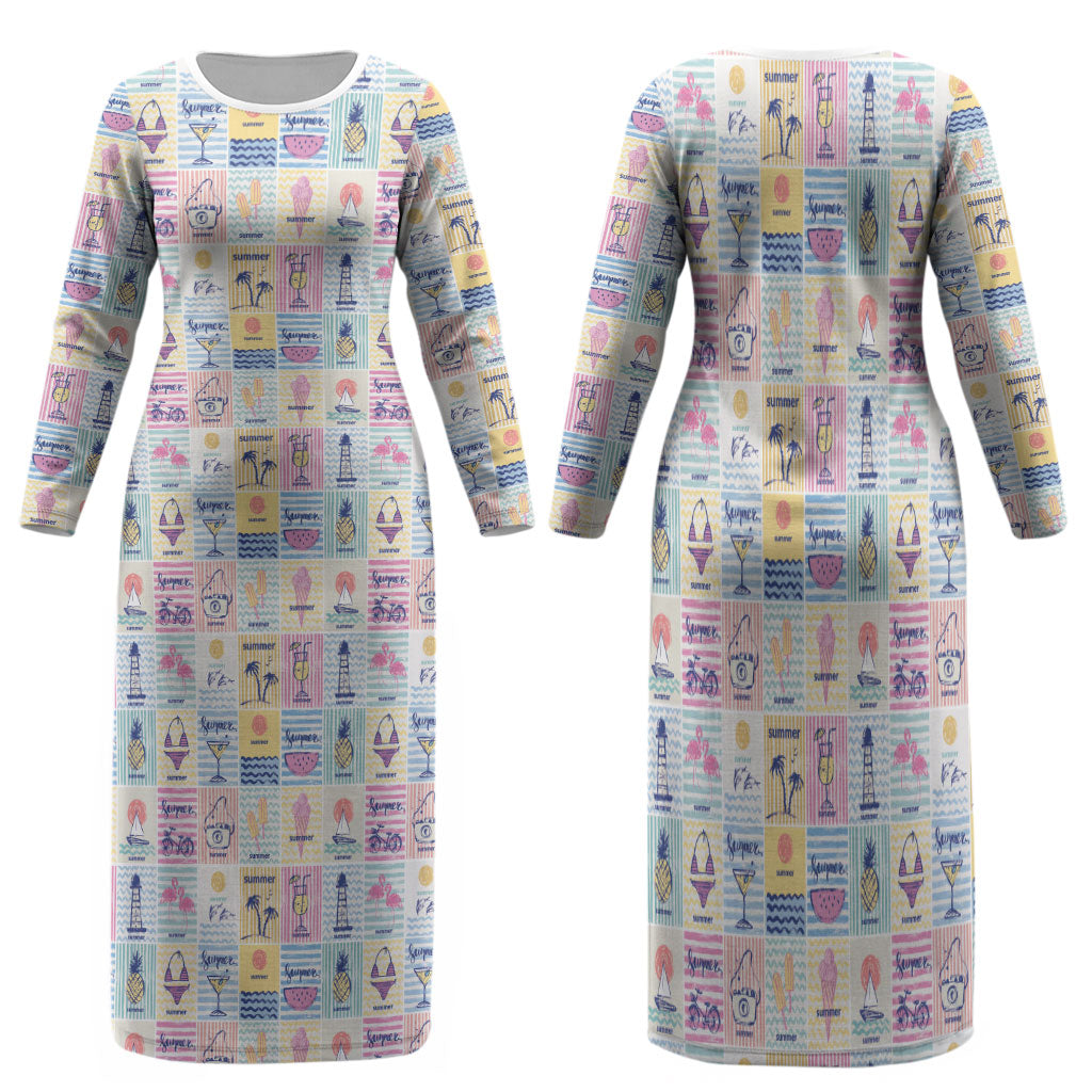 Aloha Summer Posters Grunge Textures Family Matching Long Sleeve Bodycon Dress and Hawaiian Shirt