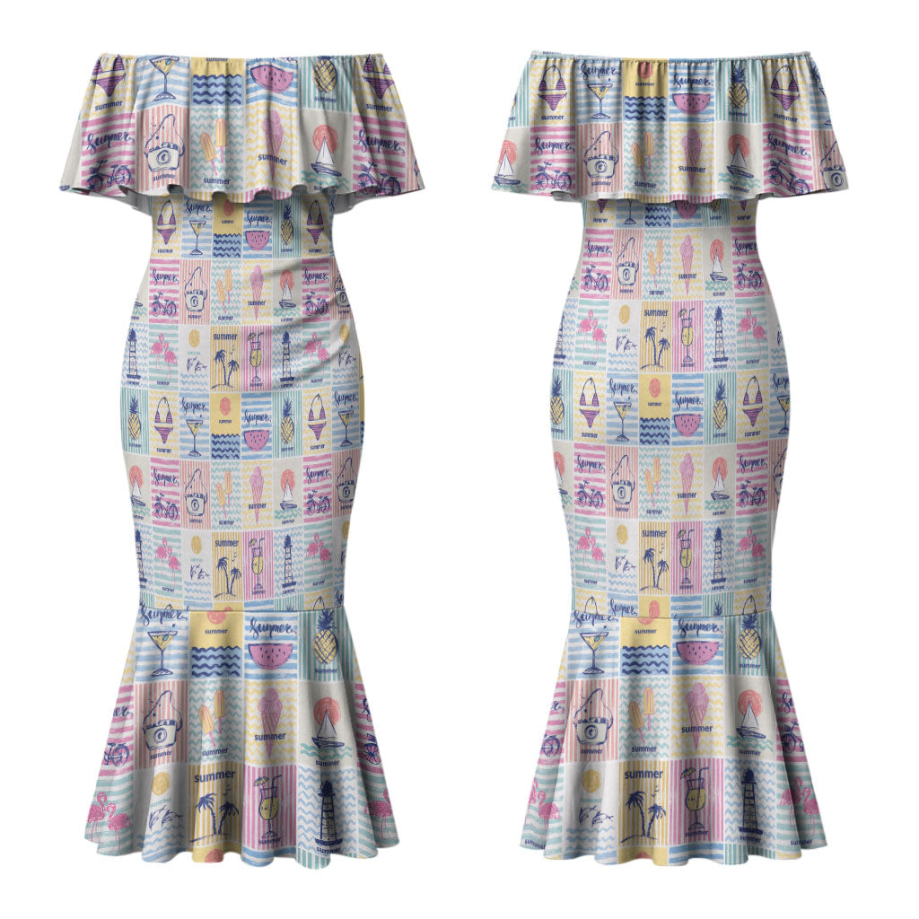 Aloha Summer Posters Grunge Textures Family Matching Mermaid Dress and Hawaiian Shirt