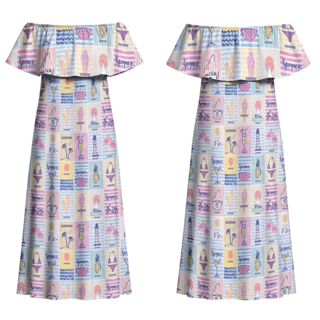 Aloha Summer Posters Grunge Textures Family Matching Off Shoulder Maxi Dress and Hawaiian Shirt