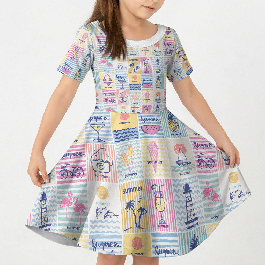 Aloha Summer Posters Grunge Textures Kid Short Sleeve Dress