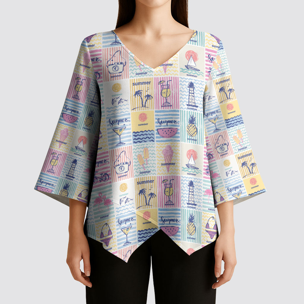 Aloha Summer Posters Grunge Textures Kimono Sleeve Blouse