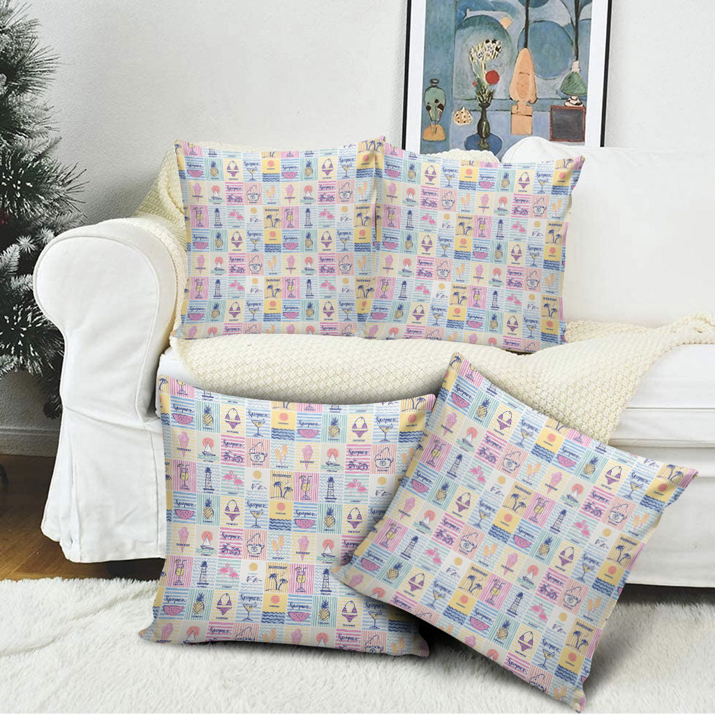 Aloha Summer Posters Grunge Textures Pillow Cover