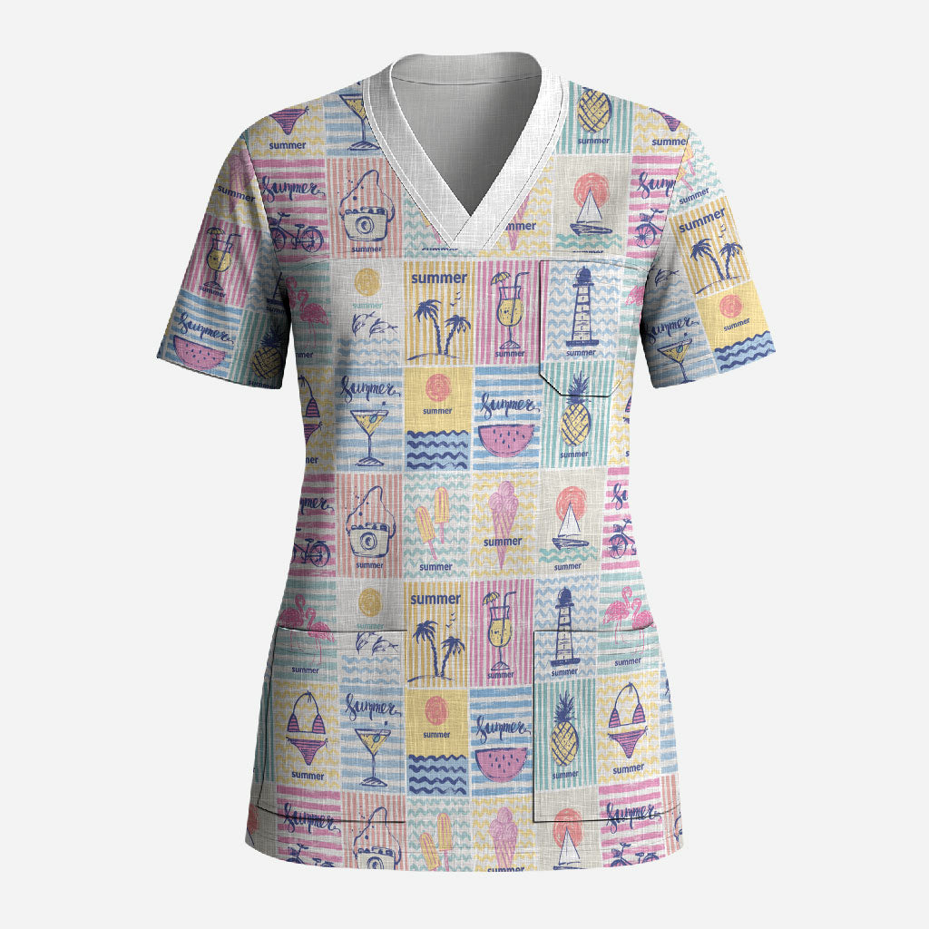 Aloha Summer Posters Grunge Textures Scrub Top