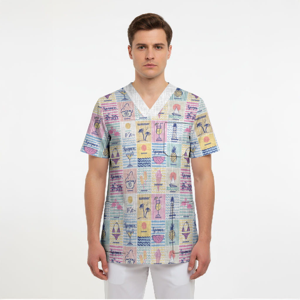 Aloha Summer Posters Grunge Textures Scrub Top