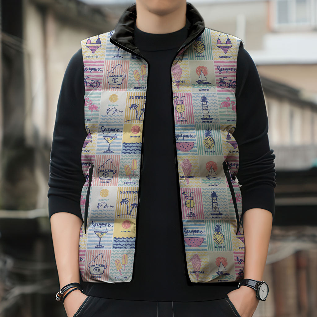 Aloha Summer Posters Grunge Textures Sleeveless Puffer Jacket