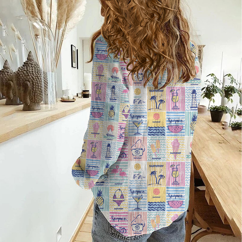 Aloha Summer Posters Grunge Textures Women Casual Shirt