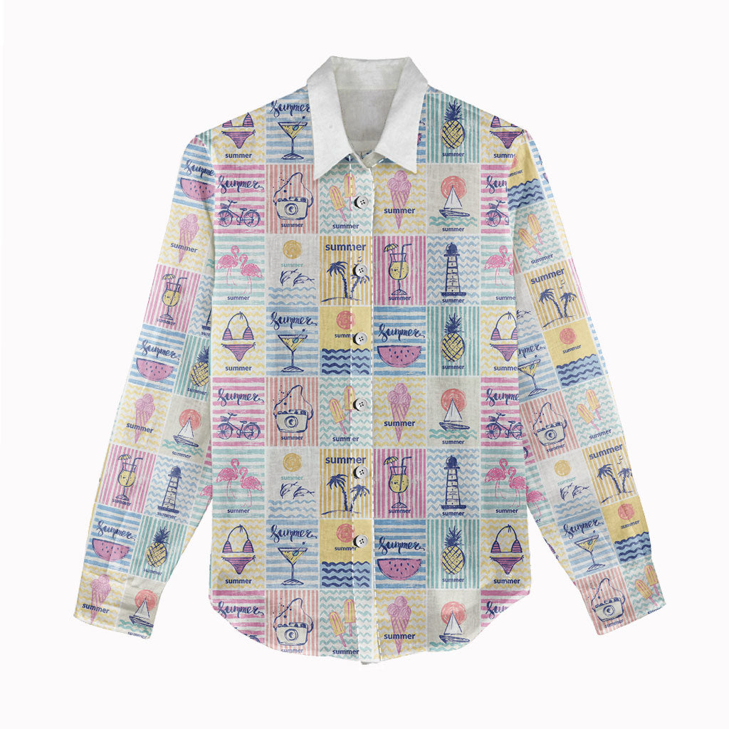 Aloha Summer Posters Grunge Textures Women Casual Shirt