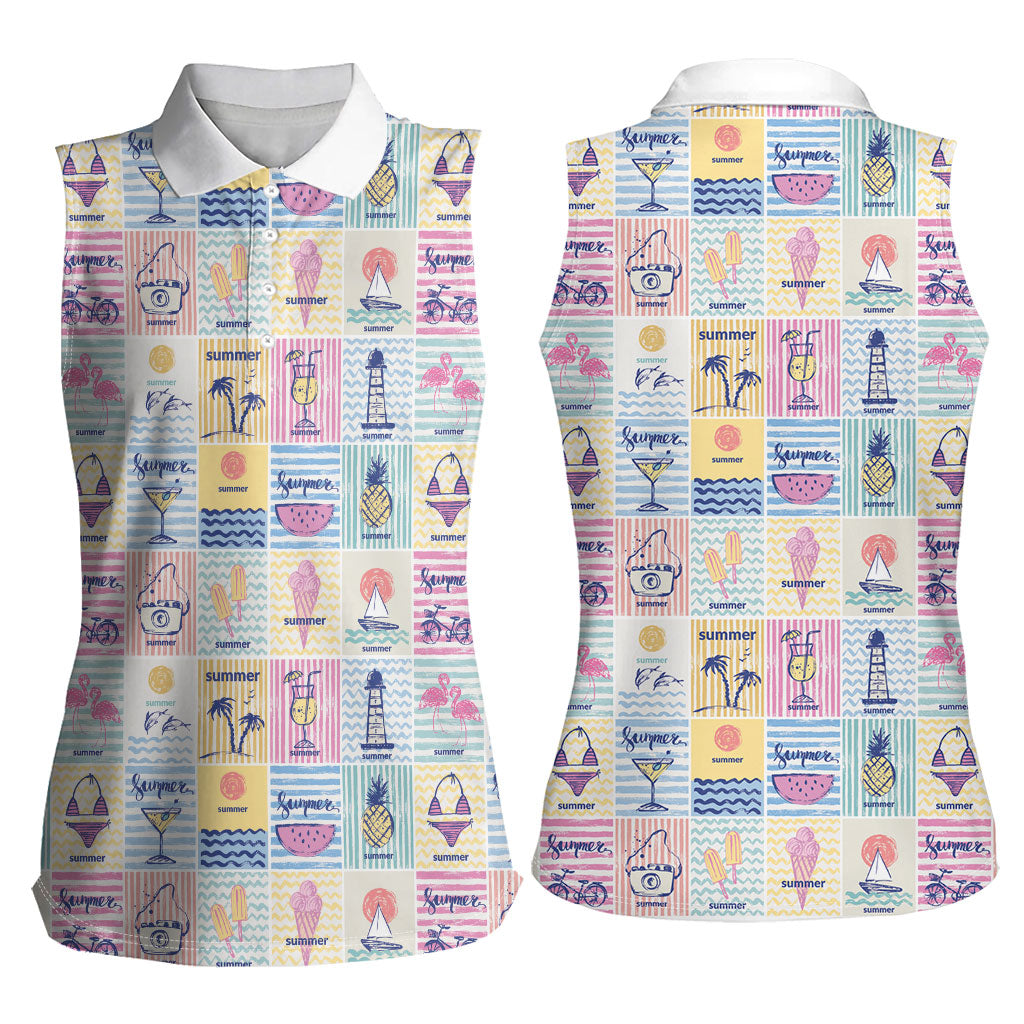Aloha Summer Posters Grunge Textures Women Sleeveless Polo Shirt
